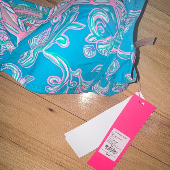 Lilly Pulitzer Turquoise and Pink Kids Swim Top - Picture 2 of 3